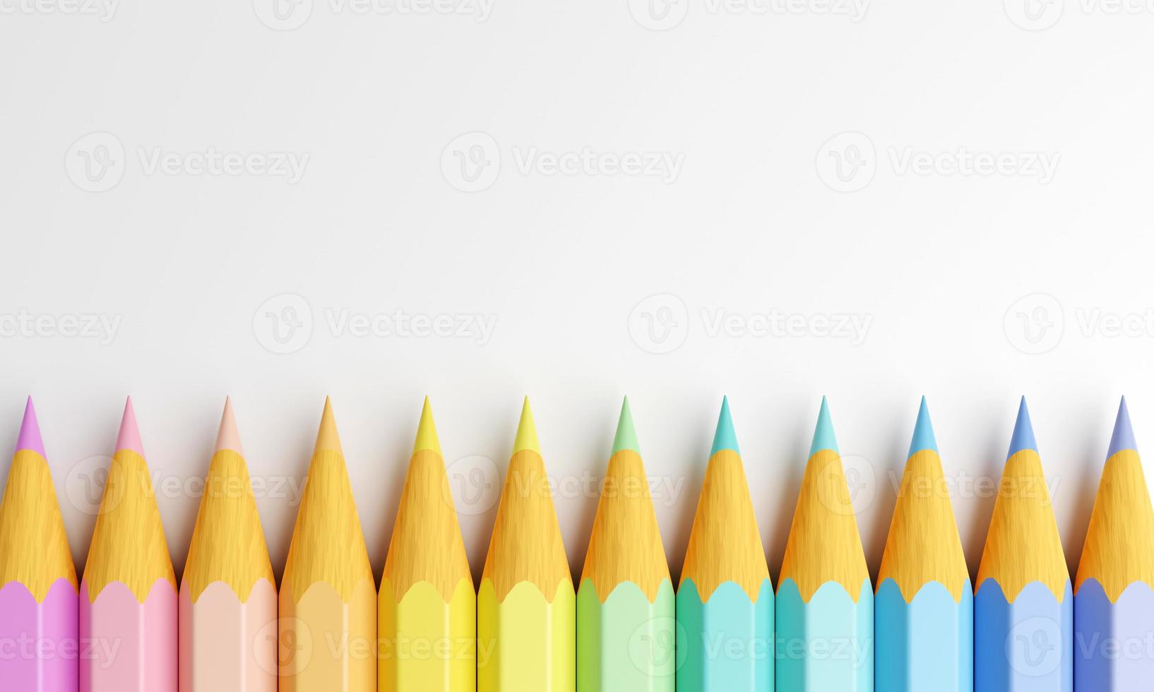 Colored pencils with copy space background. Multi-Colors pencils on white background. Education learning in art class and Back to school concept. 3D illustration rendering photo