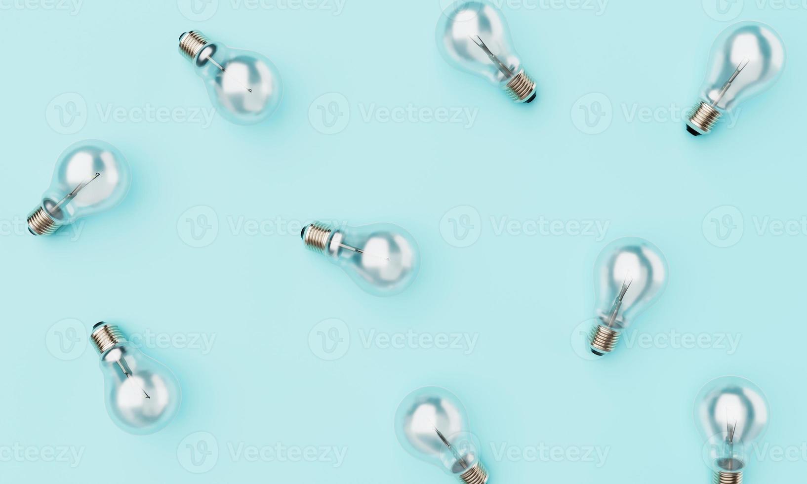 Minimal LIghtbulbs on blue pastel background. Abstract pattern wallpaper and Technology concept. 3D illustration rendering photo