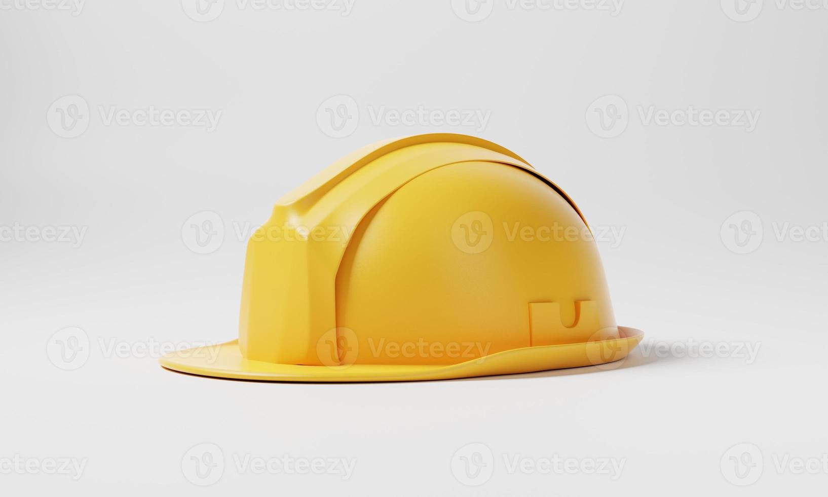 Yellow hard hat safety helmet on white background. Business and construction engineering concept. 3D illustration rendering photo