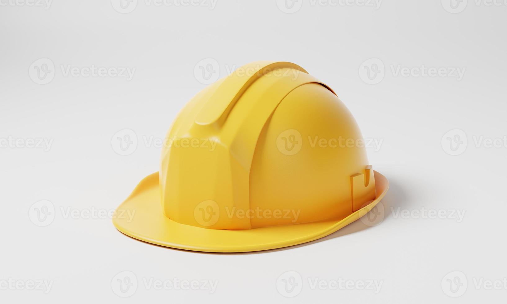 Yellow hard hat safety helmet on white background. Business and construction engineering concept. 3D illustration rendering photo