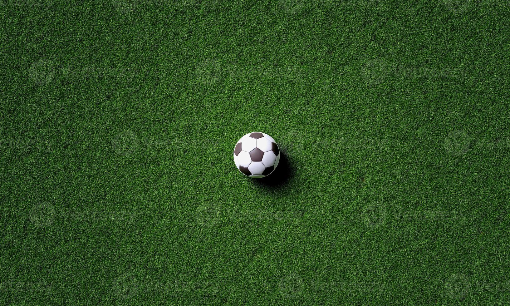 Soccer field center and ball in top view background. photo