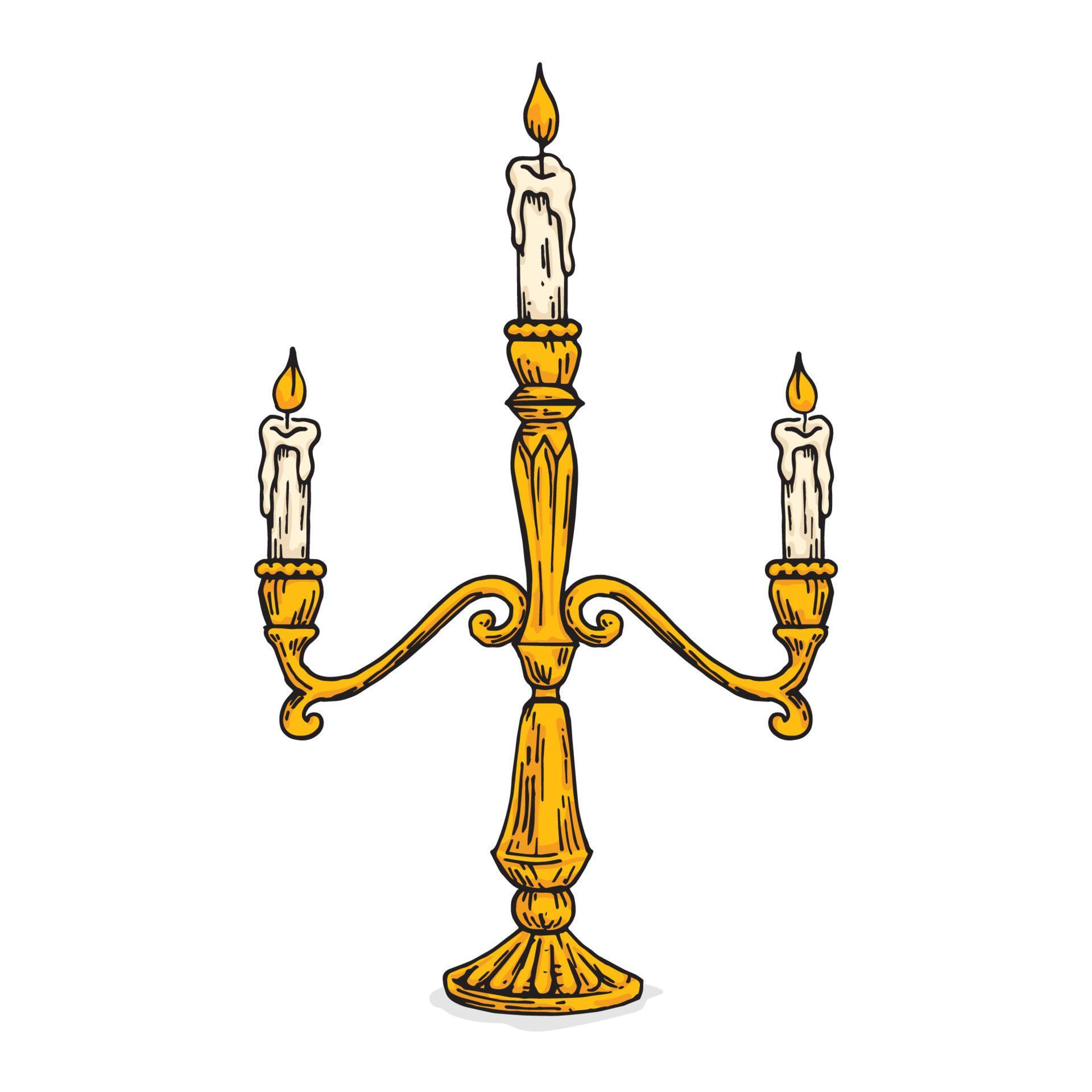 The candle flame is lit by a white candle on a candlestick retro old