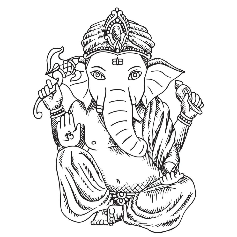 Ganesh Chaturthi elephant retro old line art etching vector