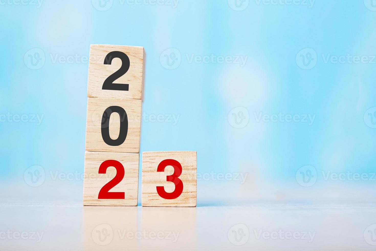 block 2023 text on table. Resolution, strategy, plan, goal, motivation, reboot, business and New Year holiday concepts photo
