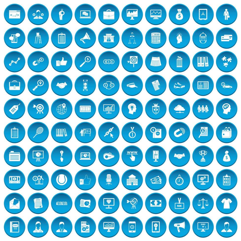 100 iconos de asociación conjunto azul vector