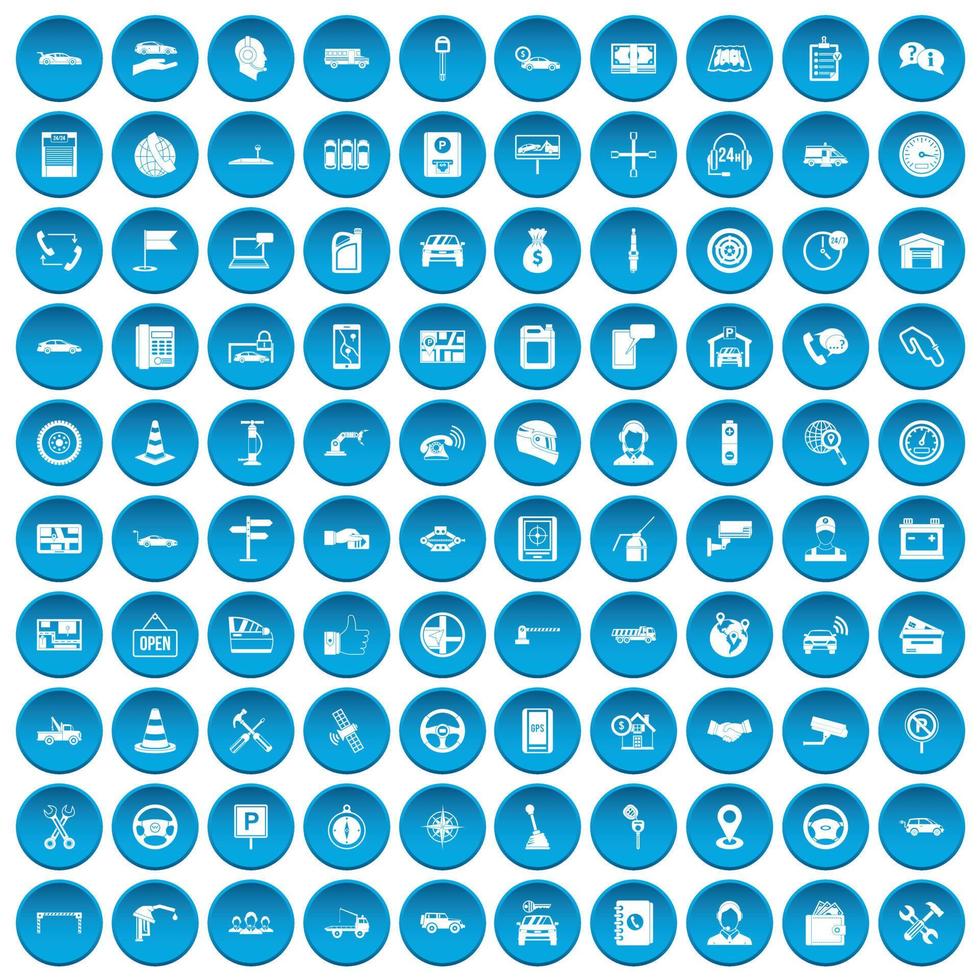 100 auto service center icons set blue vector