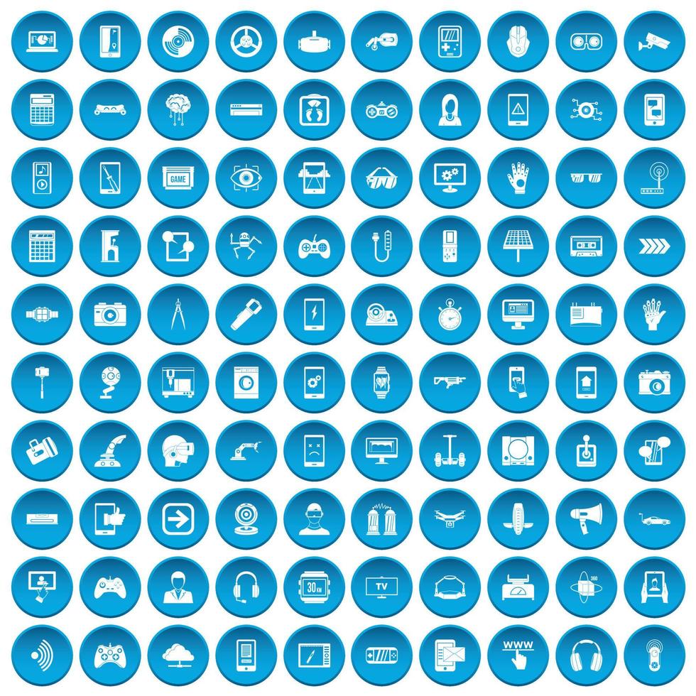 100 gadget icons set blue vector