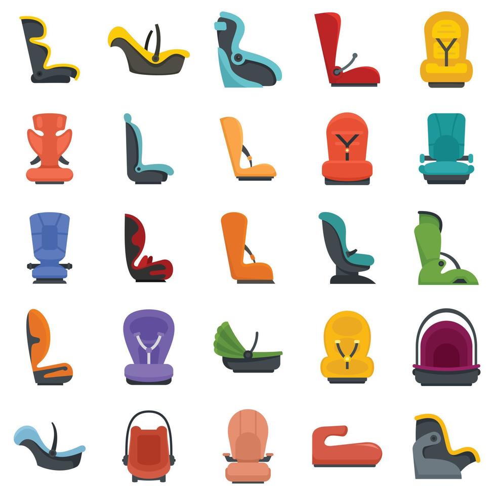 Baby car seat icons set flat vector isolated