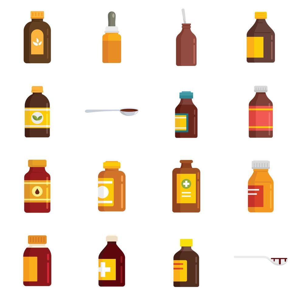 Cough syrup icons set flat vector isolated