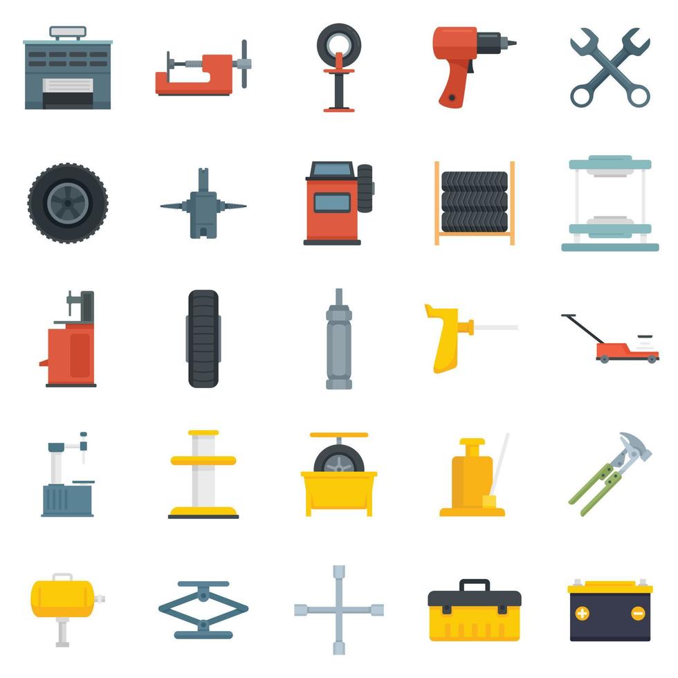 Tire fitting icons set flat vector isolated