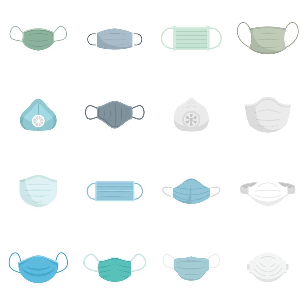 Medical mask icons set flat vector isolated