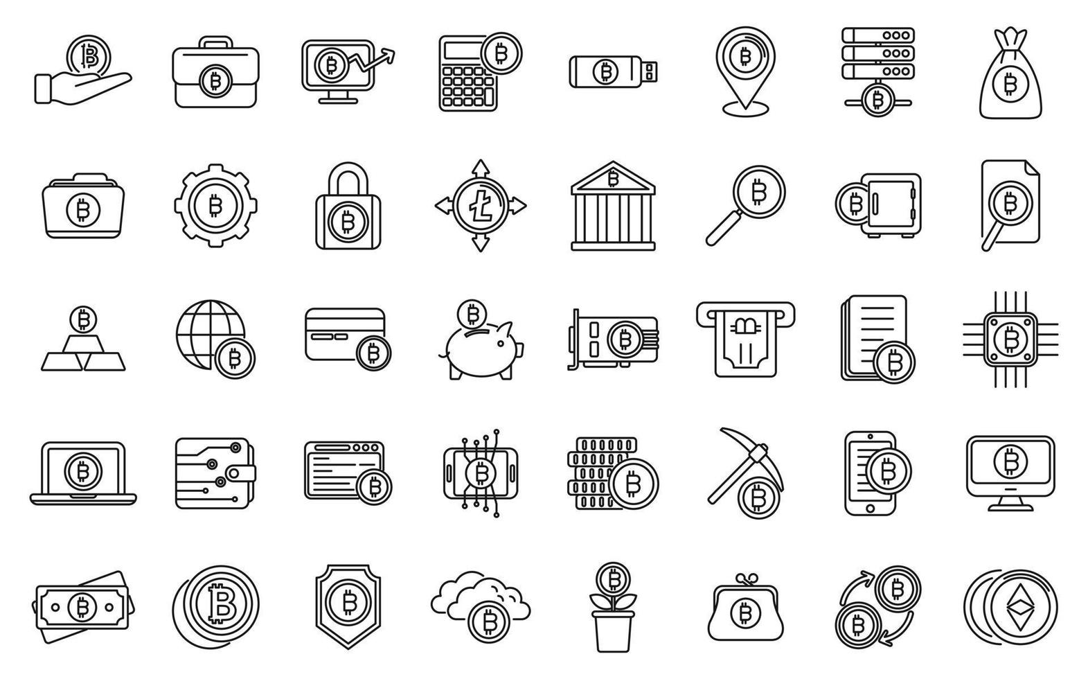 Cryptocurrency icons set outline vector. Blockchain ledger vector