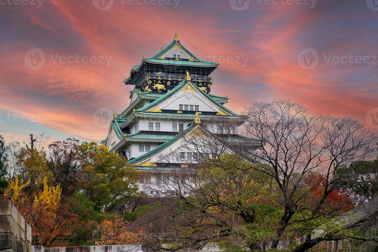 el castillo de osaka en la temporada de follaje otoñal, es un famoso castillo japonés, punto de referencia y popular para las atracciones turísticas en osaka, kansai, japón foto