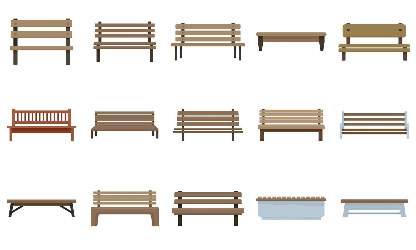 Bench icons set flat vector isolated