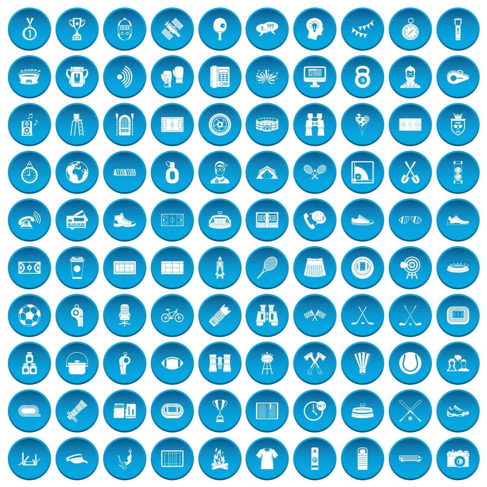 100 sport journalist icons set blue vector