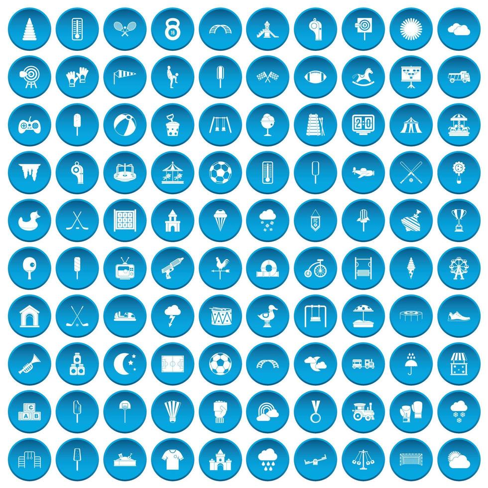 100 childrens playground icons set blue vector