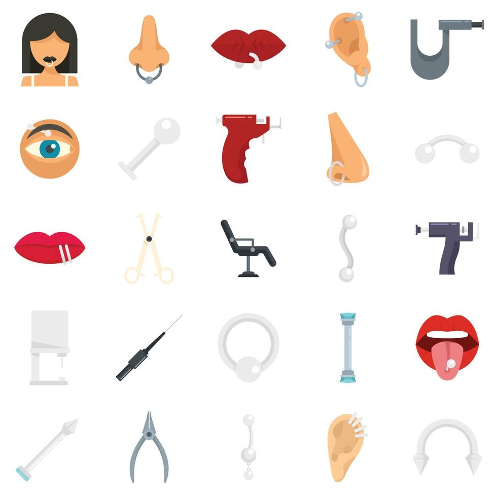 Piercing icons set flat vector isolated