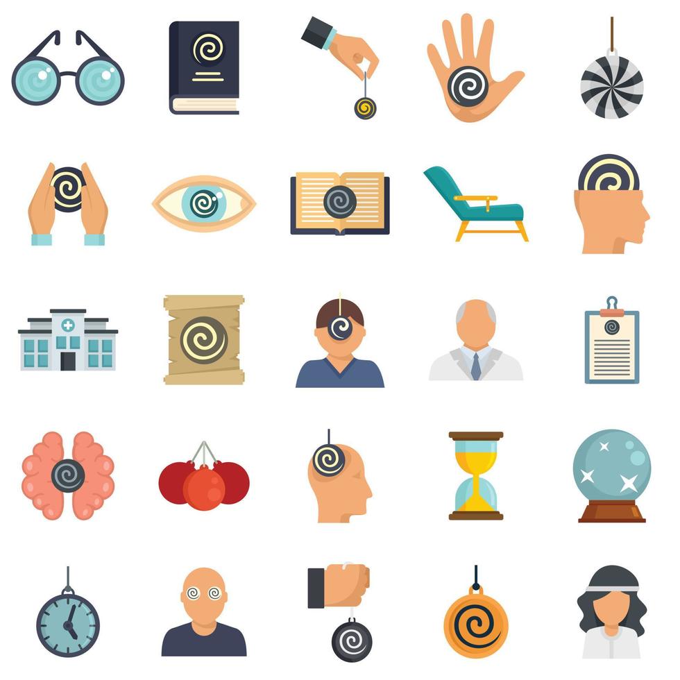 Hypnosis icons set flat vector isolated