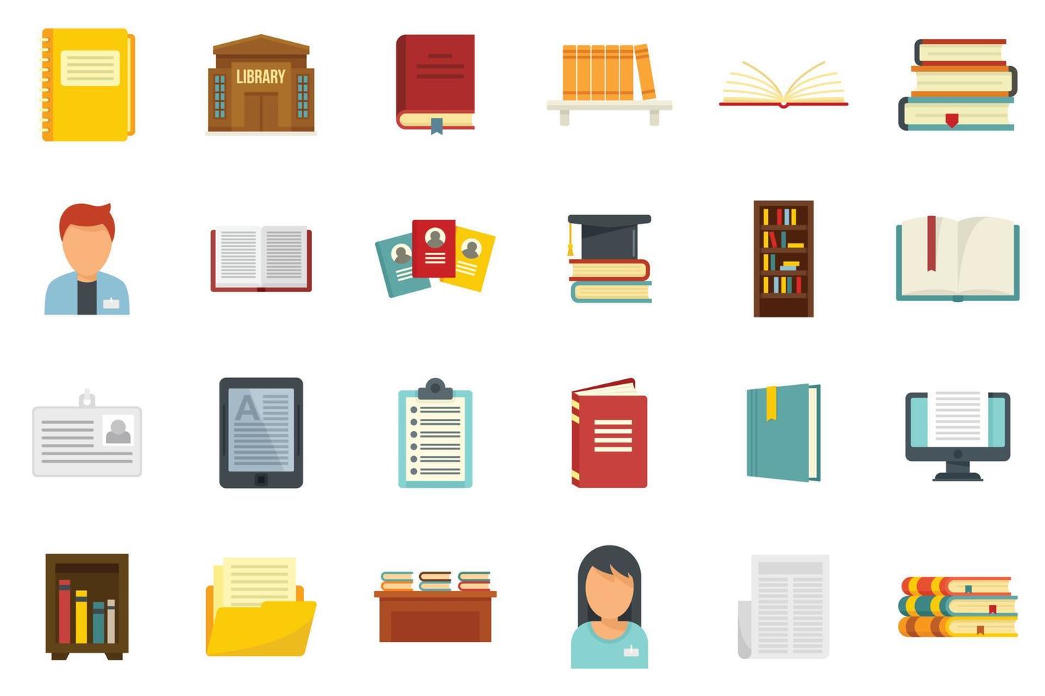 Library icons set flat vector isolated