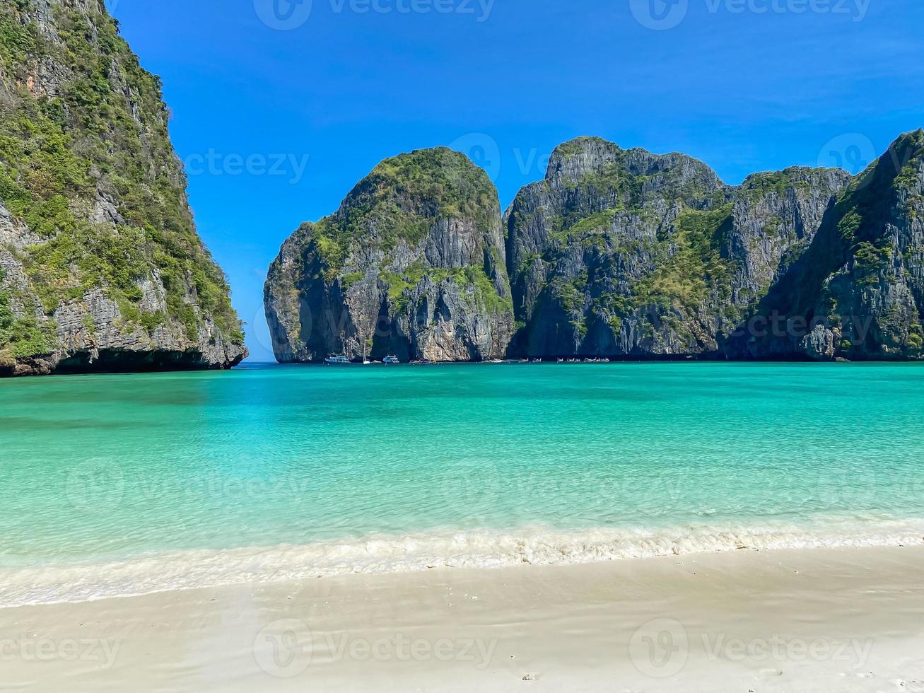 Beautiful scenery of Maya Bay beach on Phi Phi island, Krabi, Thailand. landmark, destination Southeast Asia Travel, vacation and holiday concept photo