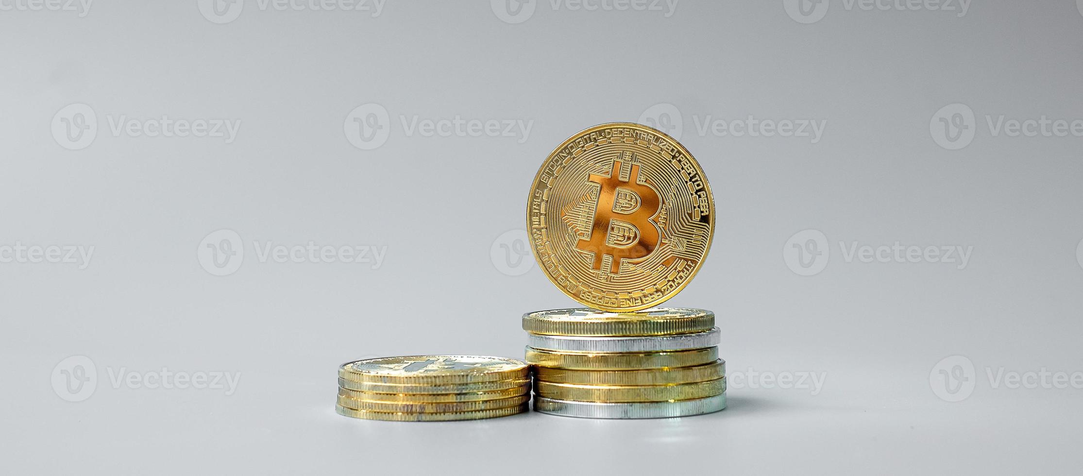 golden Bitcoin cryptocurrency coin stack, Crypto is Digital Money within the blockchain network, is exchanged using technology and online internet exchange. Financial concept photo