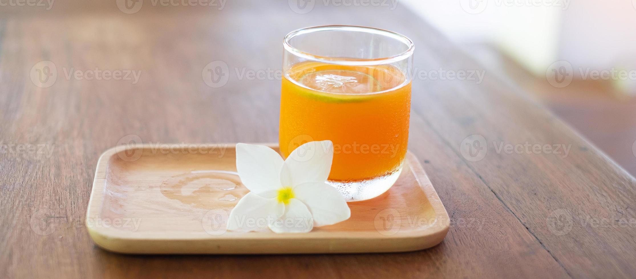 Fresh ice Orange juice in the luxury hotel, welcome drink for guests photo