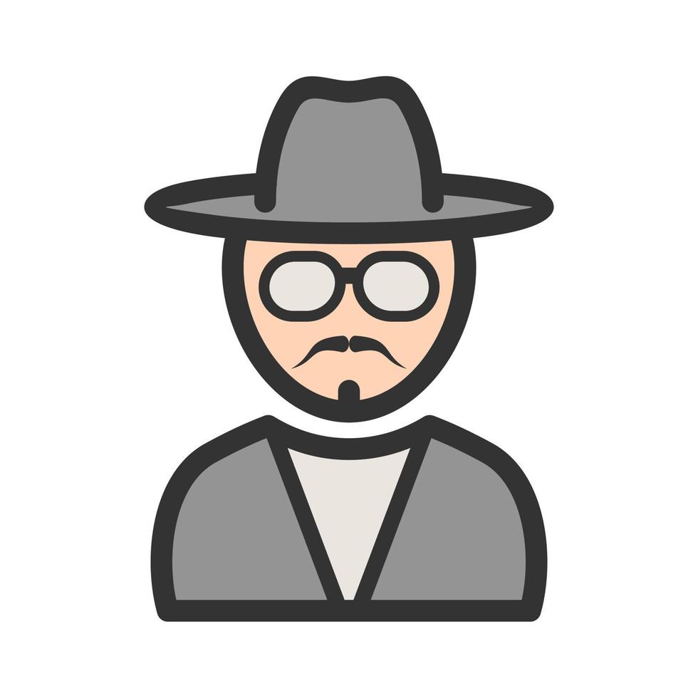 hipster, hombre, en, sombras, lleno, línea, icono vector