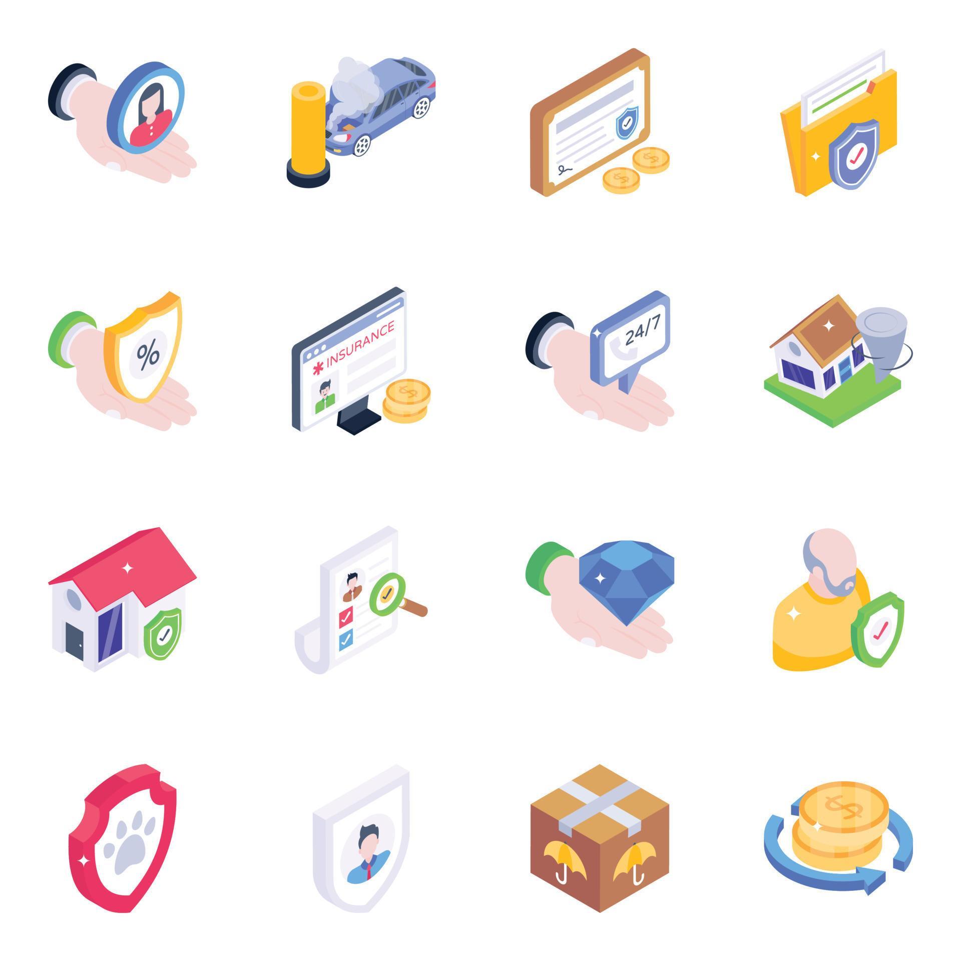 Collection of Assurance Isometric Icons 8644590 Vector Art at Vecteezy
