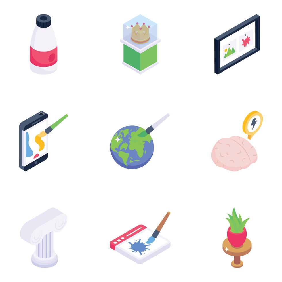 Set of Art Elements Isometric Icons vector