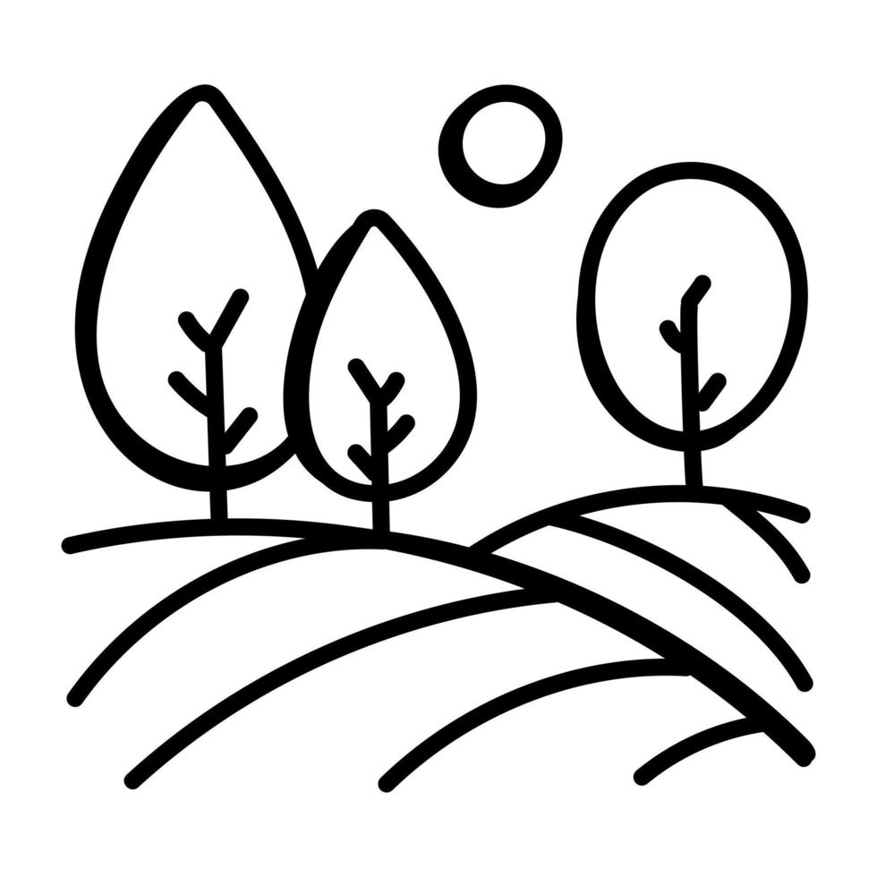 A doodle icon denoting landscape of trees vector