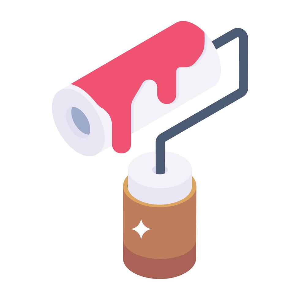 Paint roller isometric icon, editable design vector