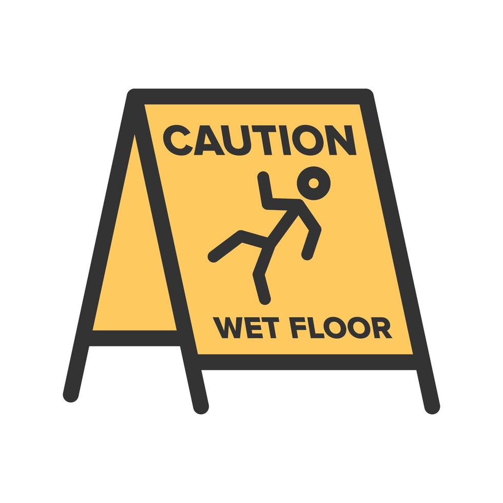 icono de línea llena de señal de piso mojado vector