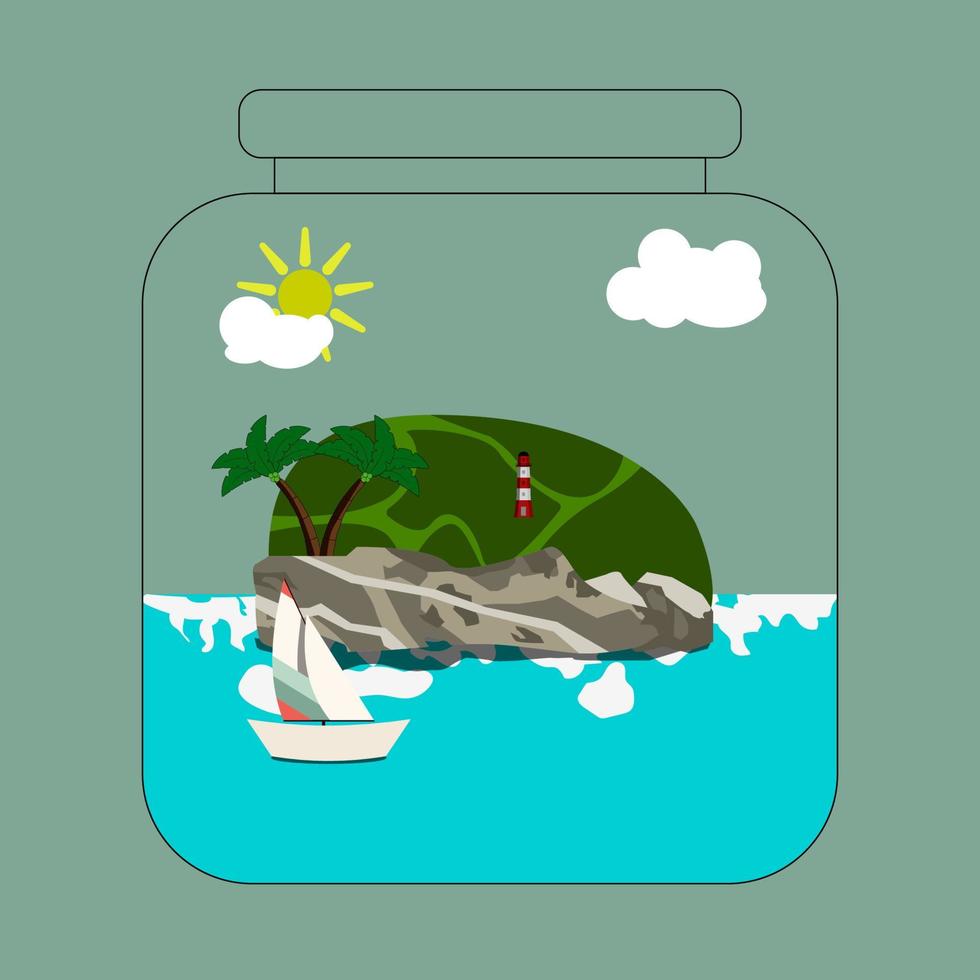 isla en una ilustración de botella vector