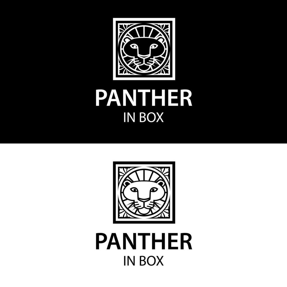 pantera en blanco y negro en caja retro diseño de logotipo vintage vector