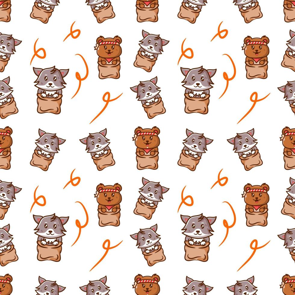 seamless pattern of bear and wolf sack race indonesia independence day vector