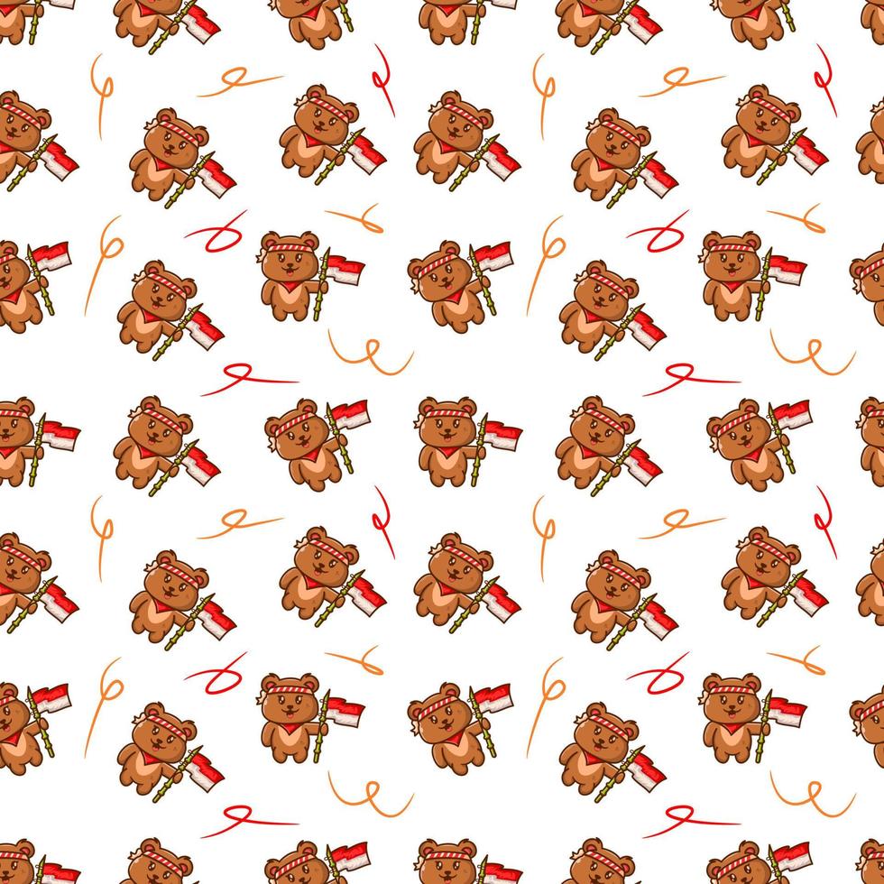 cute bear carrying a flag with pointed bamboo pattern vector