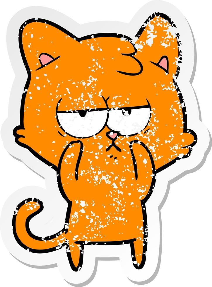 distressed sticker of a bored cartoon cat vector