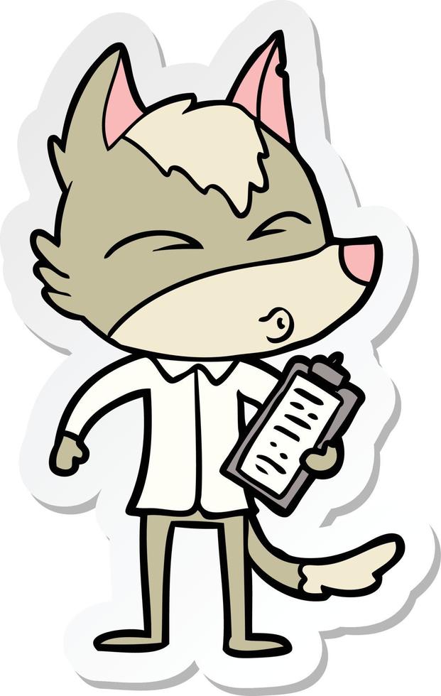 sticker of a cartoon office wolf whistling vector