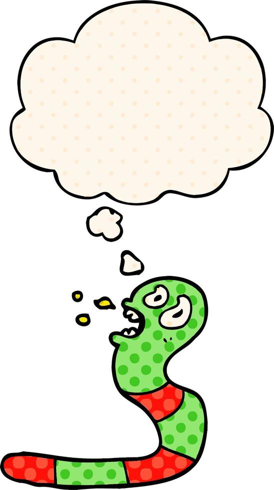 cartoon frightened worm and thought bubble in comic book style vector