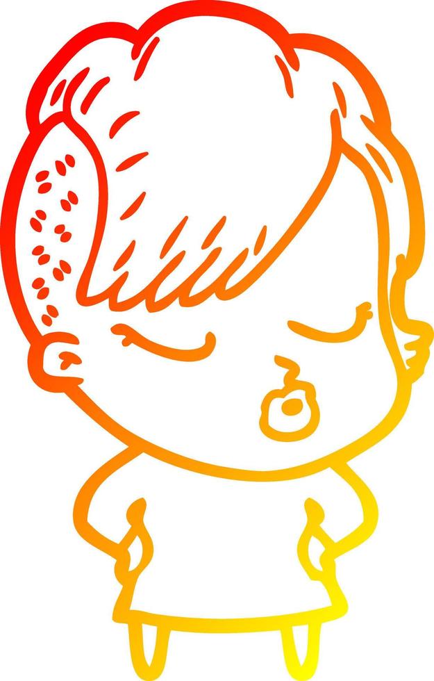 warm gradient line drawing cartoon pretty hipster girl vector