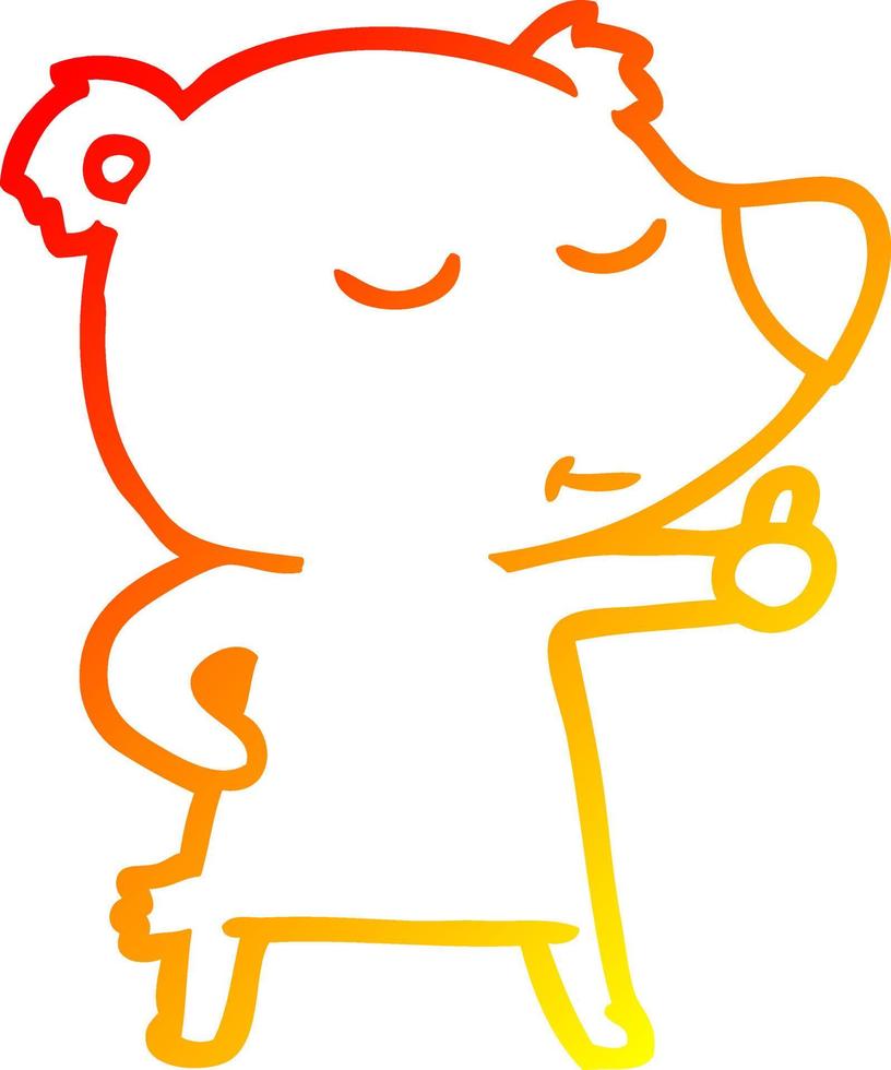 warm gradient line drawing happy cartoon bear giving thumbs up vector