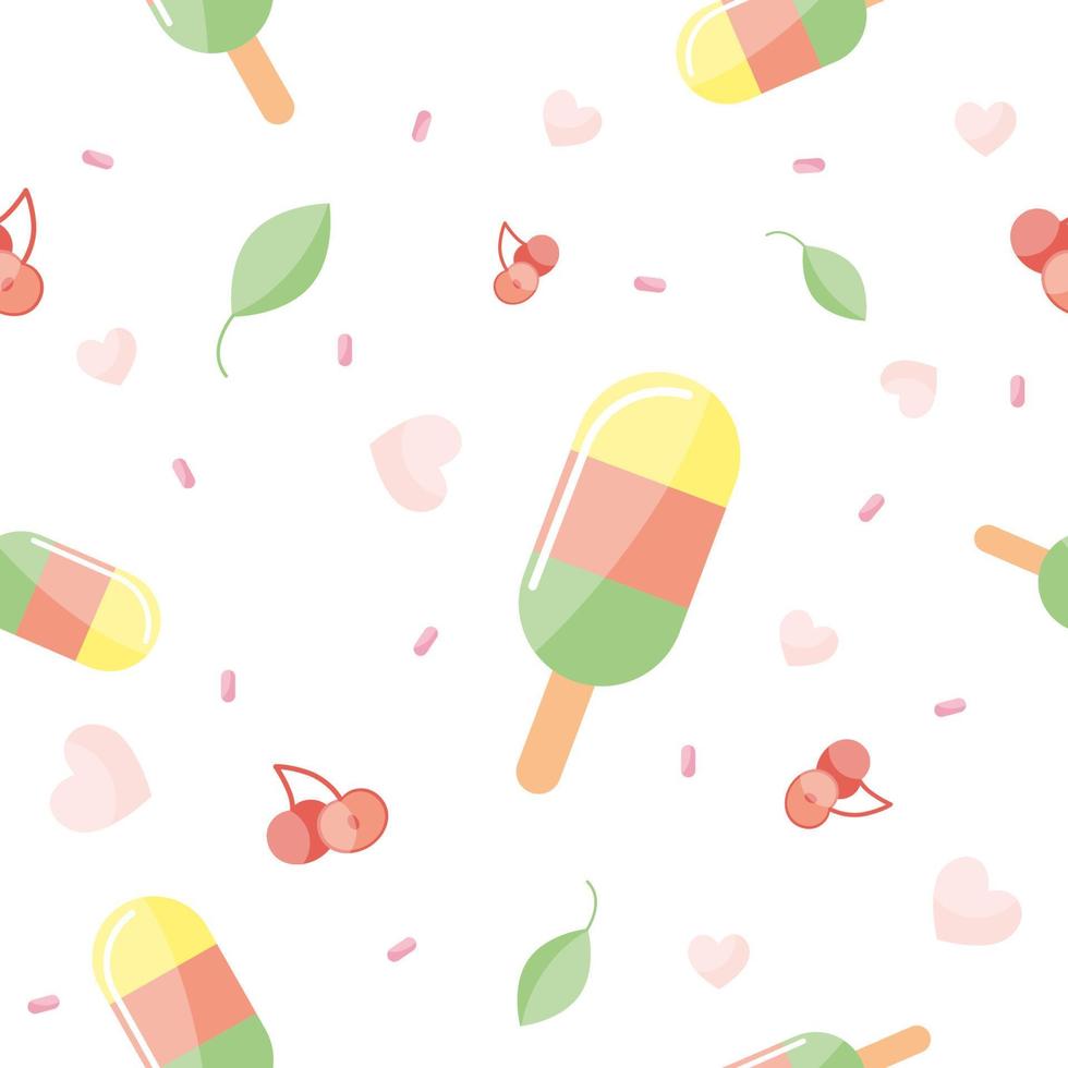 popsicle seamless pattern with cherries flat design vector