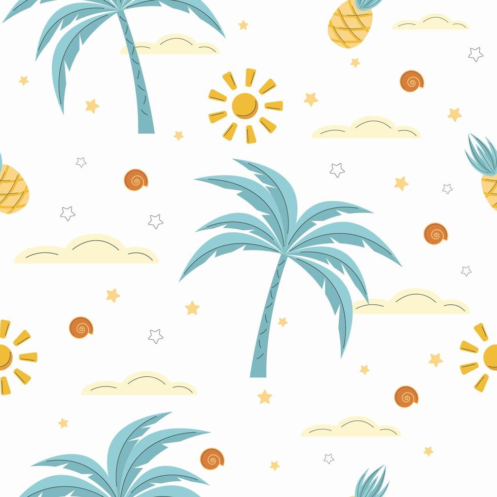 seamless summer pattern palm tree with pineapples vector