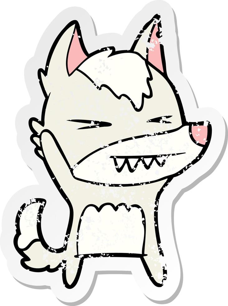 distressed sticker of a angry wolf cartoon vector