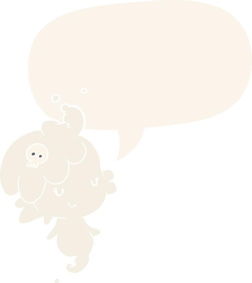 cute cartoon ghost girl and speech bubble in retro style vector