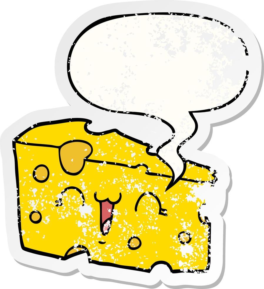 cartoon cheese and speech bubble distressed sticker vector