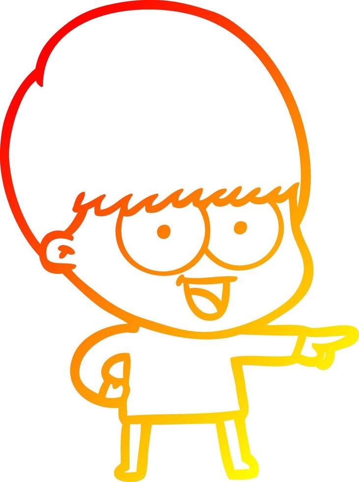 warm gradient line drawing happy cartoon boy pointing vector