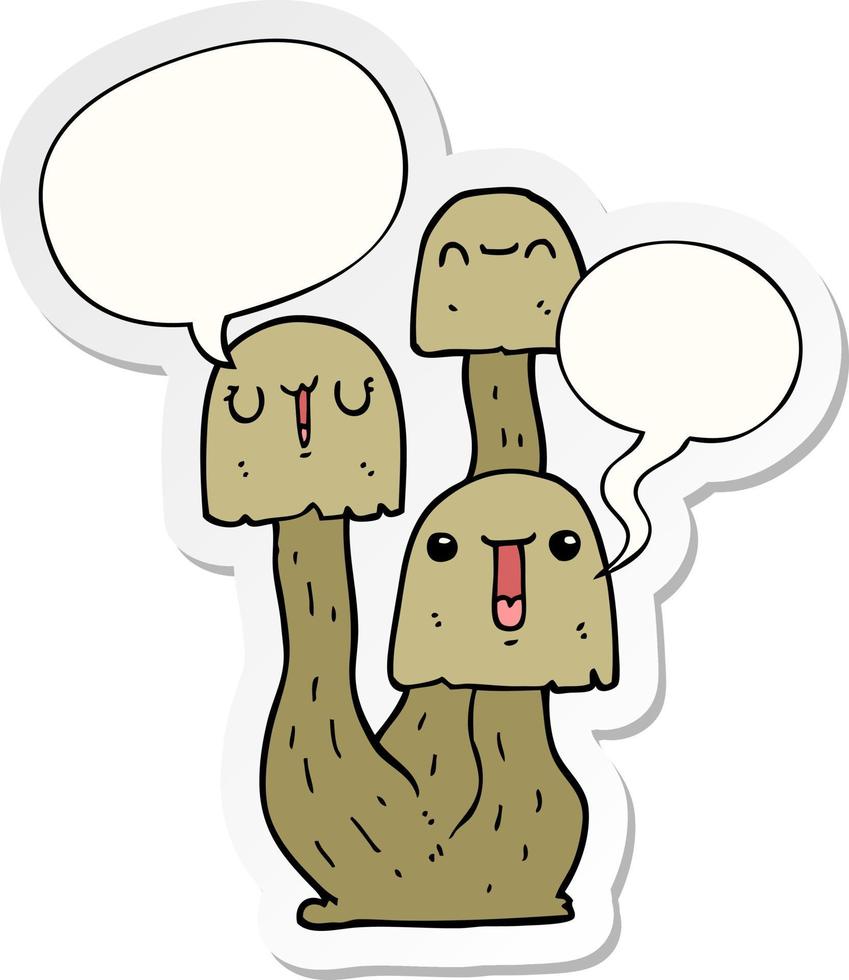 cartoon mushroom and speech bubble sticker vector