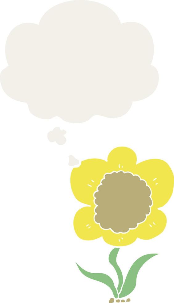 cartoon flower and thought bubble in retro style vector