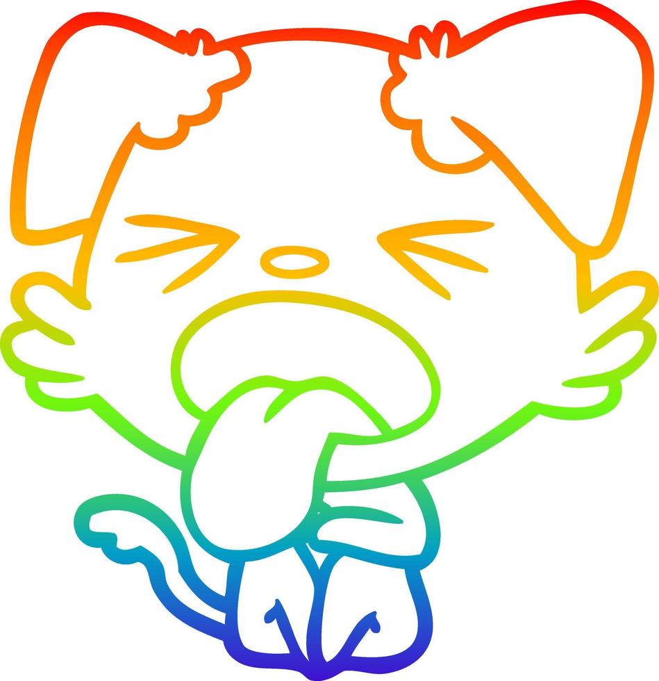 rainbow gradient line drawing cartoon disgusted dog sitting vector